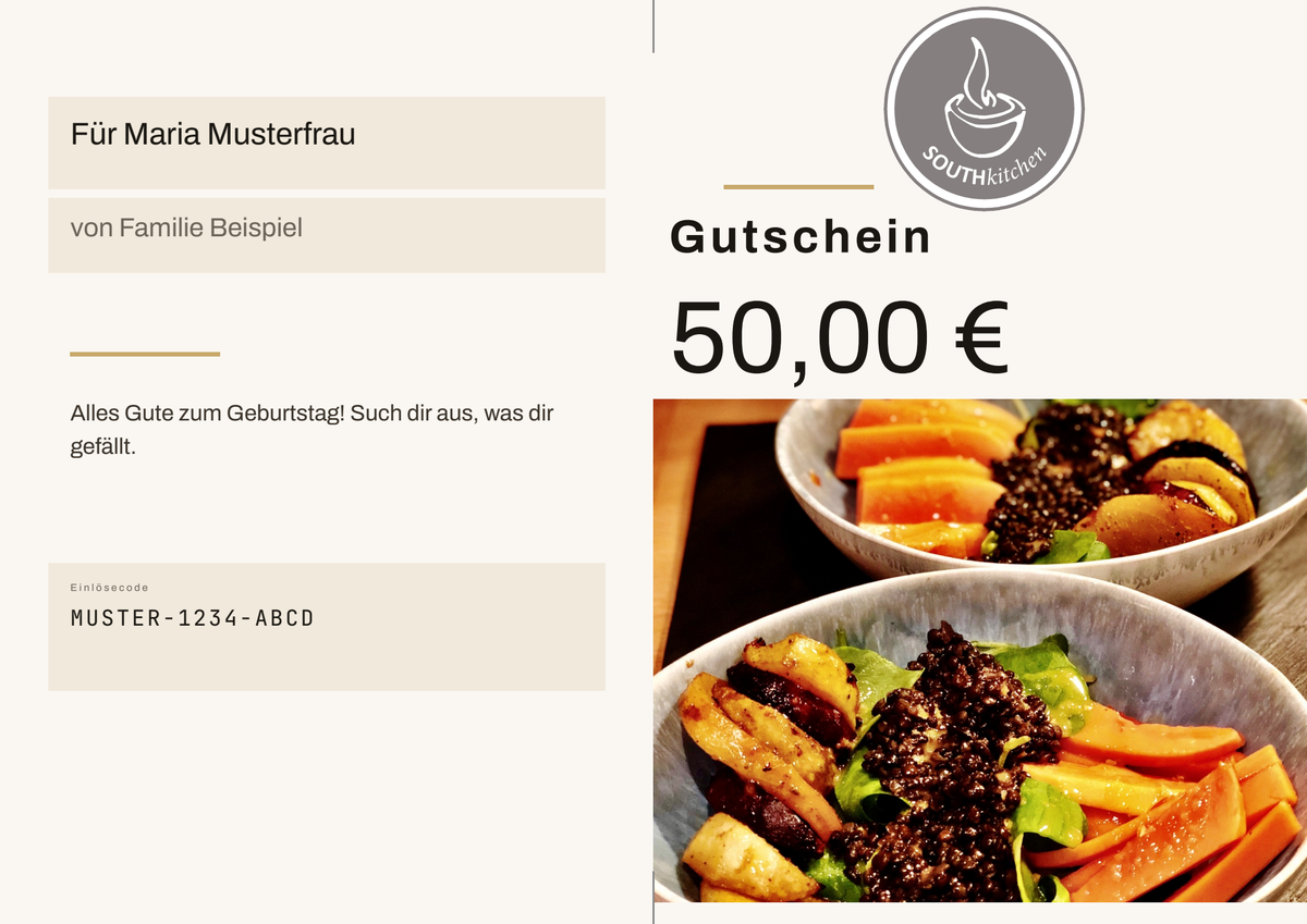 Alle Seiten der Gutscheinkarte mit Beispielangaben